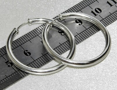 Sterling Silber 30 mm Grob Geschlossen Sleeper Creolen - Massiv 925 Silber