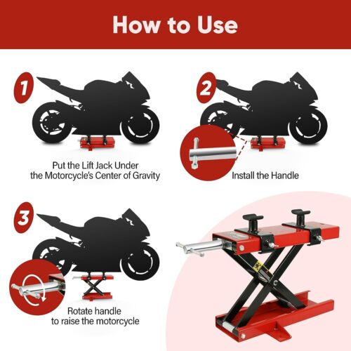 1100LB Motorcycle Center Scissor Lift Jack Hoist Stand Bikes ATVs Scooter Crank - Foto 3 di 14