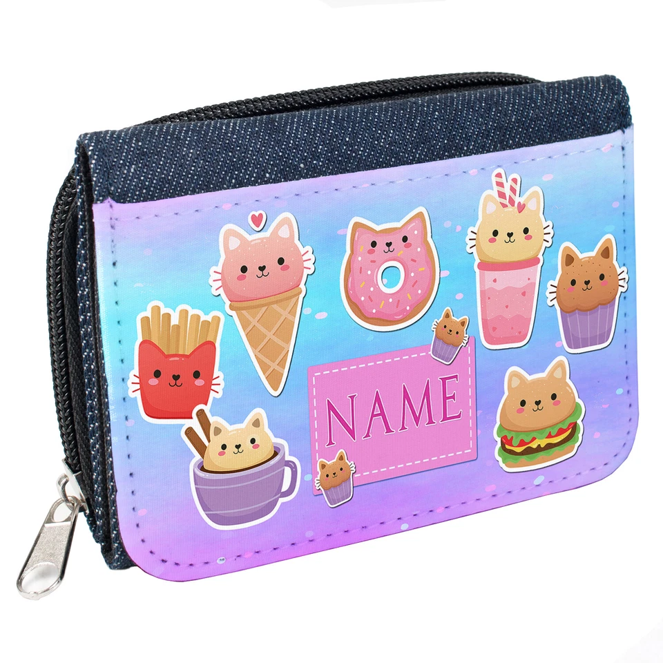 Personalised Girls Purse Kitten Denim Coin Wallet Birthday Cat Cute Gift KSP206 - Image 3 of 4