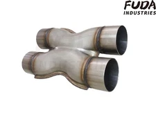 Universal Crossover X Pipe Dual 3.0" In/Out Stainless Steel Muffler Exhaust Tip