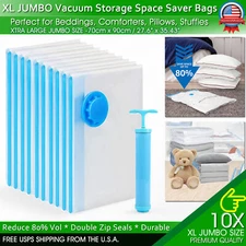 Jumbo Vacuum Storage Bags XL XXL Bedding Clothes Travel Space Saver w/ Hand Pump