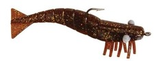 {5-PACK} D.O.A. 3" Shrimp, 1/4 oz 3-pack (15 Total) - Rootbeer/Gold Glitter
