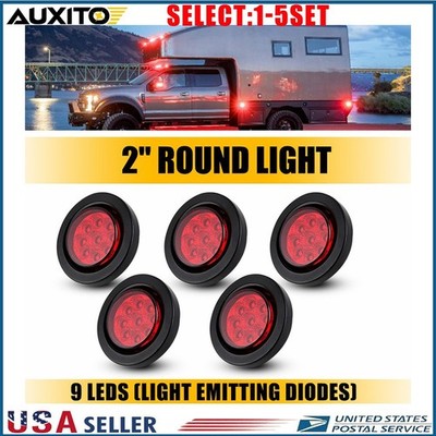 Red Round LED Side Marker Clearance Lights 2'' For Truck Car Trailer RV 5-25X