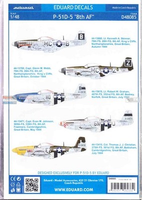 EDUD48085 1:48 Eduard Decals - P-51D-5 Mustang  '8th AF'
