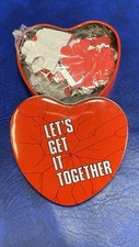 Vtg 1980s Enesco Red Heart Tin Puzzle Let's Get It Together Valentines Love