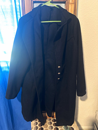 SHEIN Black Solid Long Overcoat Coat 2XL Button Front Collared Long Sleeve