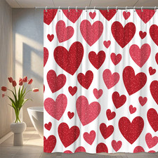 Cute Heart Glitter Shower Curtain for Kids Bathroom Decor