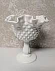 Fenton White Milk Glass , Hobnail w/ Ruffled edges and Pedestal 6" Tall--NICE!