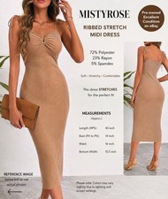 MISTYROSE Ribbed Stretch Midi Dress Tan Sleeveless Ruched Bodycon Women’s