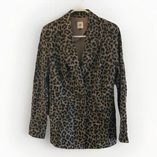 Cabi Blazer Womens Sz 8 Jungle Leopard Print Ponte Knit Corset Back Long Line