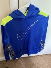 Nike Therma-FIT Boys Pullover Hoodie XL Blue Yellow Logo Fleece Long Sleeve