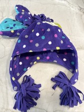 Jumping Beans Purple Polka Dot Fleece Hat Laplander Beanie & Mittens 6 - 18 mon
