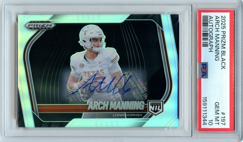 ARCH MANNING 2025 PANINI PRIZM BLACK ROOKIE RC AUTO #197 PSA 10 POP 2 TEXAS RARE