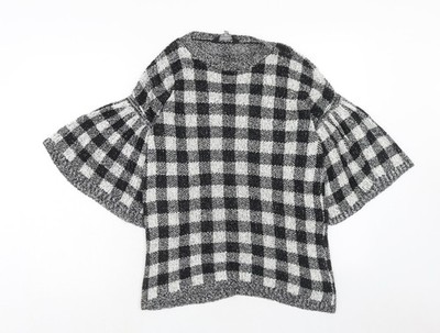 F&F Damenpullover schwarz Rundhals Karo Baumwolle Größe 6