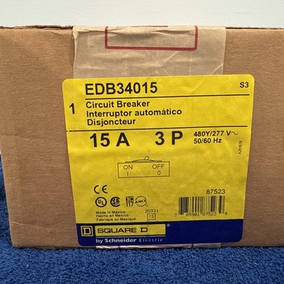EDB34015 EDB Square D 3 Pole 15 Amps 480/277Volt Bolt-On NEW IN BOX