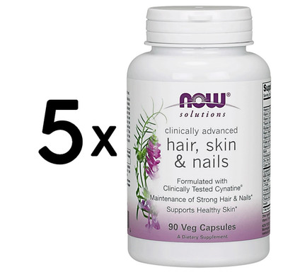 5 x NOW Foods Hair, Skin & Nails, Solutions - 90 caps (288,87 EUR/kg)