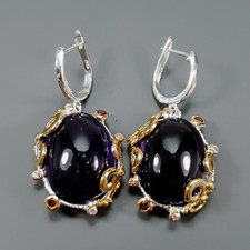 Handmade 64 ct+ Natural Amethyst Earrings 925 Sterling Silver /E130907