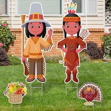 Fjoron Thanksgiving Yard Signs with Stakes, Includes Pilgrim, Native American