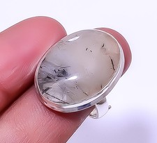 Black Rutilated Quartz - Srilanka 925 Sterling Silver Ring Adjustable  A354