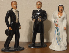 Vintage Lot of 3 Lead Barclay Minister, Bride  Groom Toy Figures