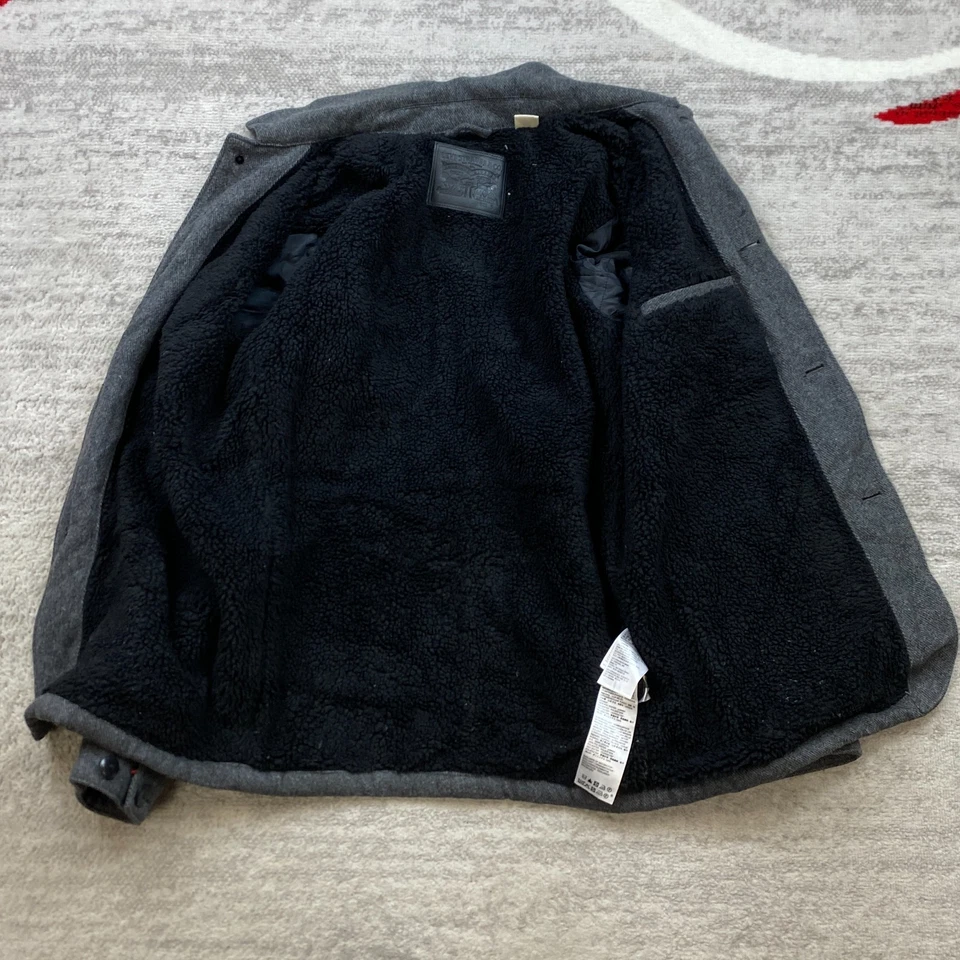 Abrigo de Lana Levis Engineers Chaqueta de Bombardero Pequeña Gris Cremallera Completa Forrado Sherpa 27683 Foto 2 de 4
