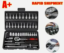46Pcs Socket Set Car Repair Tool Ratchet Torque Wrench Kit 1/4" Drive with Box#