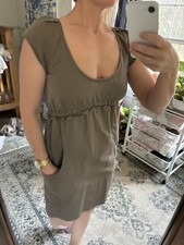 Loft Linen Cotton Blend Brown Scoop Neck Mini Dress Pockets