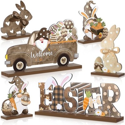 6 Pcs Easter Table Signs Wooden Rustic Happy Easter Table Centerpiece Farmhou...