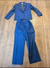 Vtg Pendleton 100 Virgin Wool 2pc Sz 8 Blazer Pants 27x28 Made USA Blue Solid