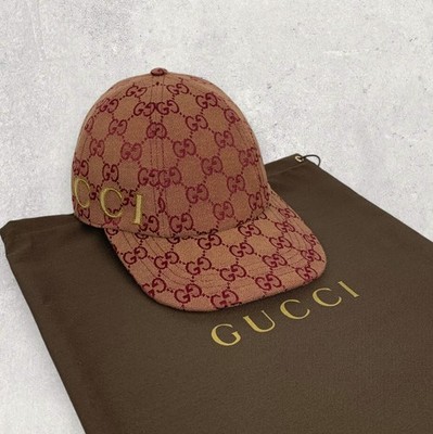 Gucci GG Monogram Pattern Embroidered Logo Cotton Baseball Cap Hat Pink Size M