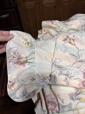 Vtg Springmaid Striped Floral Queen Flat And Fitted Sheets With Ruffles