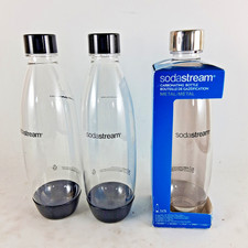 3 SodaStream 1L Slim Carbonating Bottle,  2 Black lids, 1 Silver