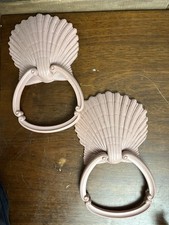 Beach Decor VTG Homco Peach Paint Seashell Bathroom Towel Ring Holders Pair