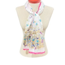 Butterfly Scarf Pink White Multicolor Long Rectangular 11 x 53 Vintage Polyester