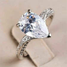 3Ct Pear Cut Lab-Created Diamond Solitaire Engagement Ring 14K White Gold Plated