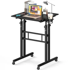Small Standing Desk with Wheels, Tall Mobile Stand Up Table, Portable Standin...