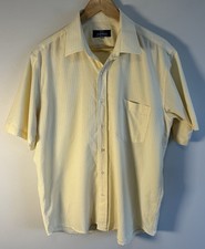 Balmain Paris Saphir Mens Button Up Shirt SS Size 41/42 Yellow Pin Stripes
