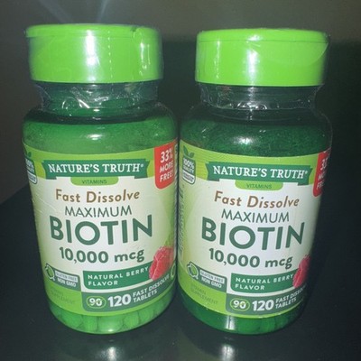Biotin 10000mcg | 120 Fast Dissolve Tablets | Vegan | by Nature's Truth Exp 2027