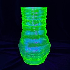 Vtg Uranium Depression Glass Sculptural Vase Bottle 8” Textured Form Rope Detail