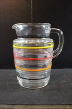 Vintage Glass Pitcher - Mid Century Modern - MCM - Ribbed with Stripes