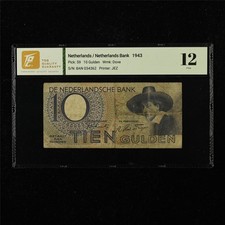 1943 Netherlands Nederlandsche Bank 10 Gulden Pick#59