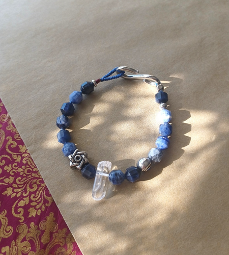 Nuevo Hombre Tejido a Mano Piedra Sodalita con Cristal y Acero Inoxidable Pulsera - Imagen 2 de 5