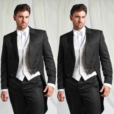 Black Men's Tuxedo Formal Classic Fit Tailcoat Dinner Prom Wedding Groom Suits