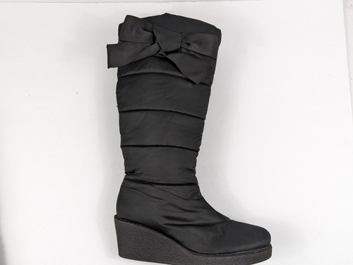 Kate Spade Black Wedge Snow Boots Womans 9.5 Satin Cagney Quilted Bow - Picture 5 of 13