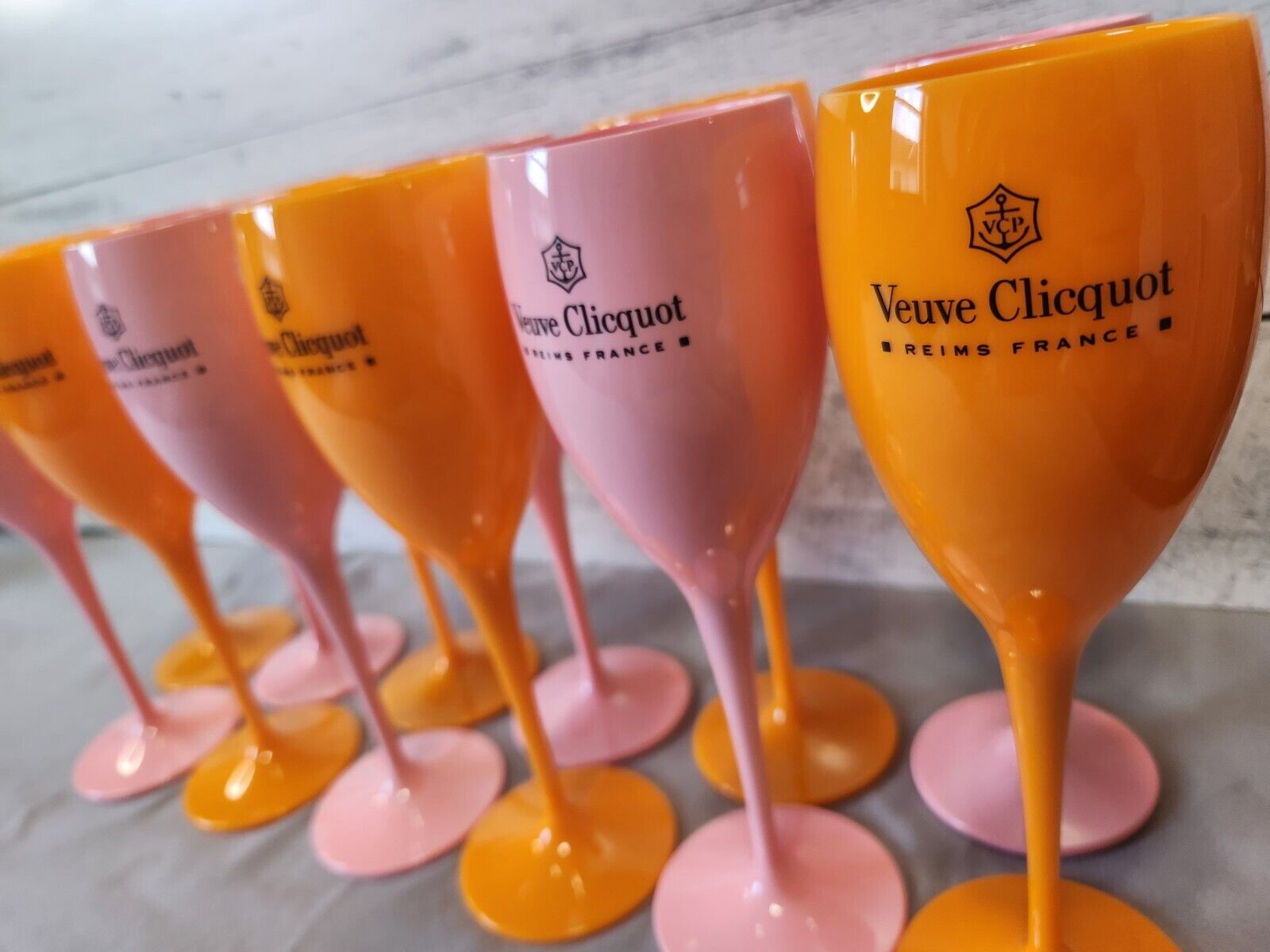 Vintage French Acrylic Champagne Cooler and Two Flutes from Veuve