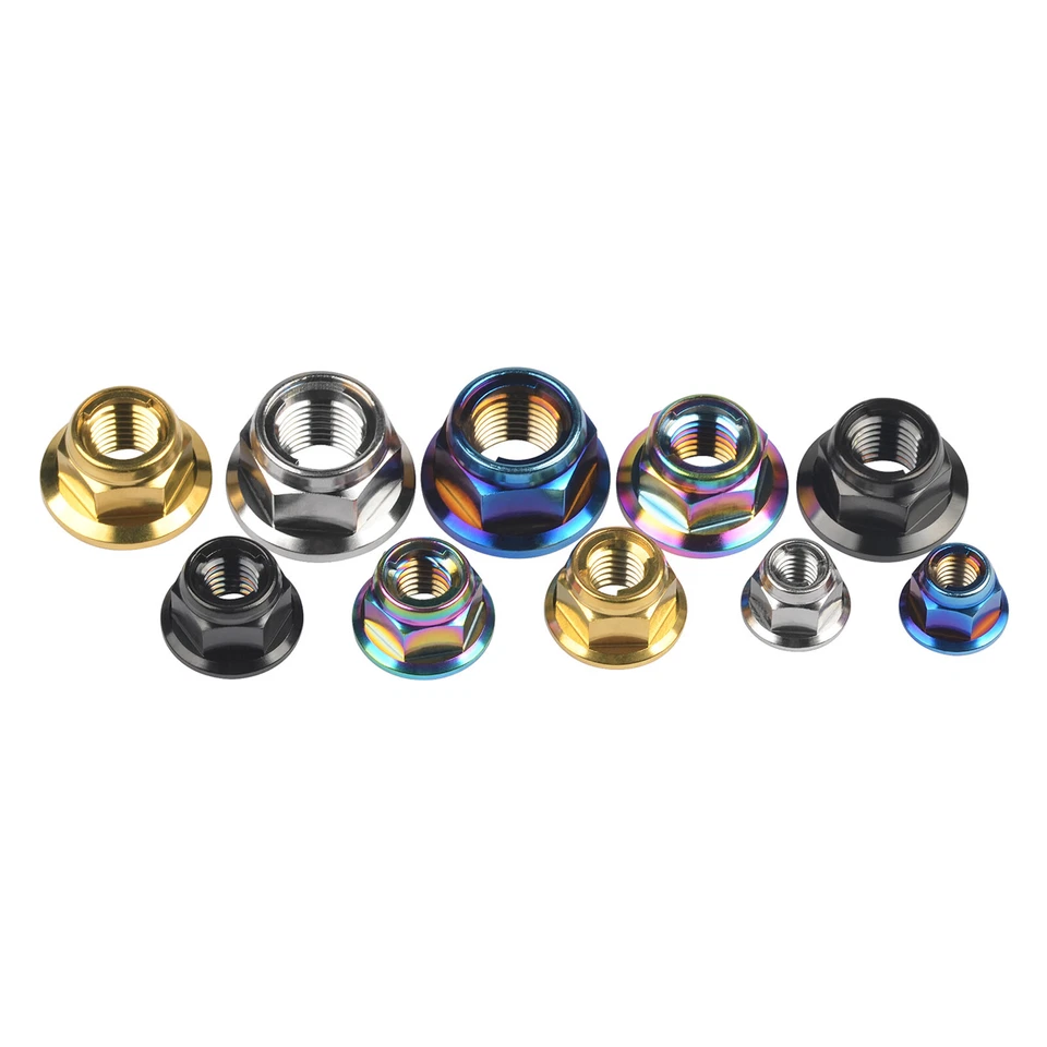 6pcs Titanium Nuts M6 M8 M10 M12 Flange Hex Ti Alloy Nut With Metal Lock Grade 5 - Image 4 of 4