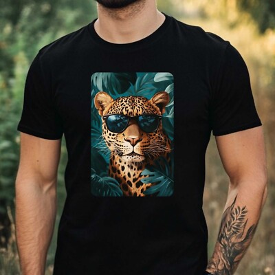 Mens Leopard Sunglasses Cotton T-Shirt Size XS to 5XL