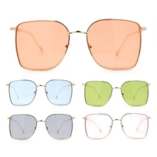 SA106 Womens 90s Metal Rim Large Rectangle Geeky Sunglasses