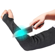 1 Pair Cut Heat Resistant Sleeves with Thumb Hole for Work Preventing Stab BLK