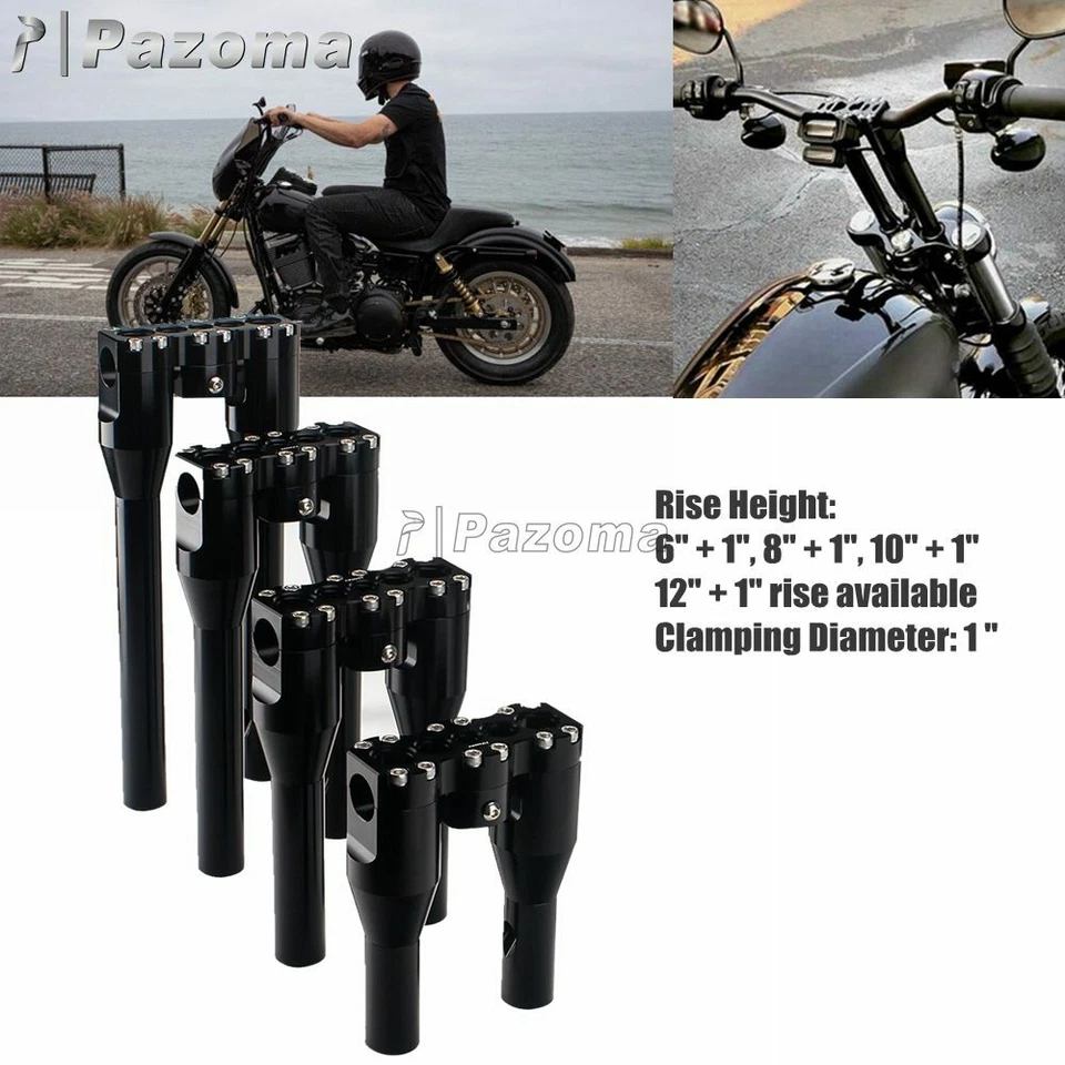 Manillar de motocicleta 6" 8" 10" 12" elevación negro para Harley Dyna 1" Bar Club Style Foto 2 de 4